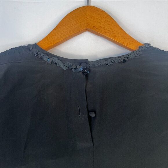 Tess Paris Milano Black Sequin Trim 100% Silk Vintage Blouse Size 14/LG - Picture 4 of 9